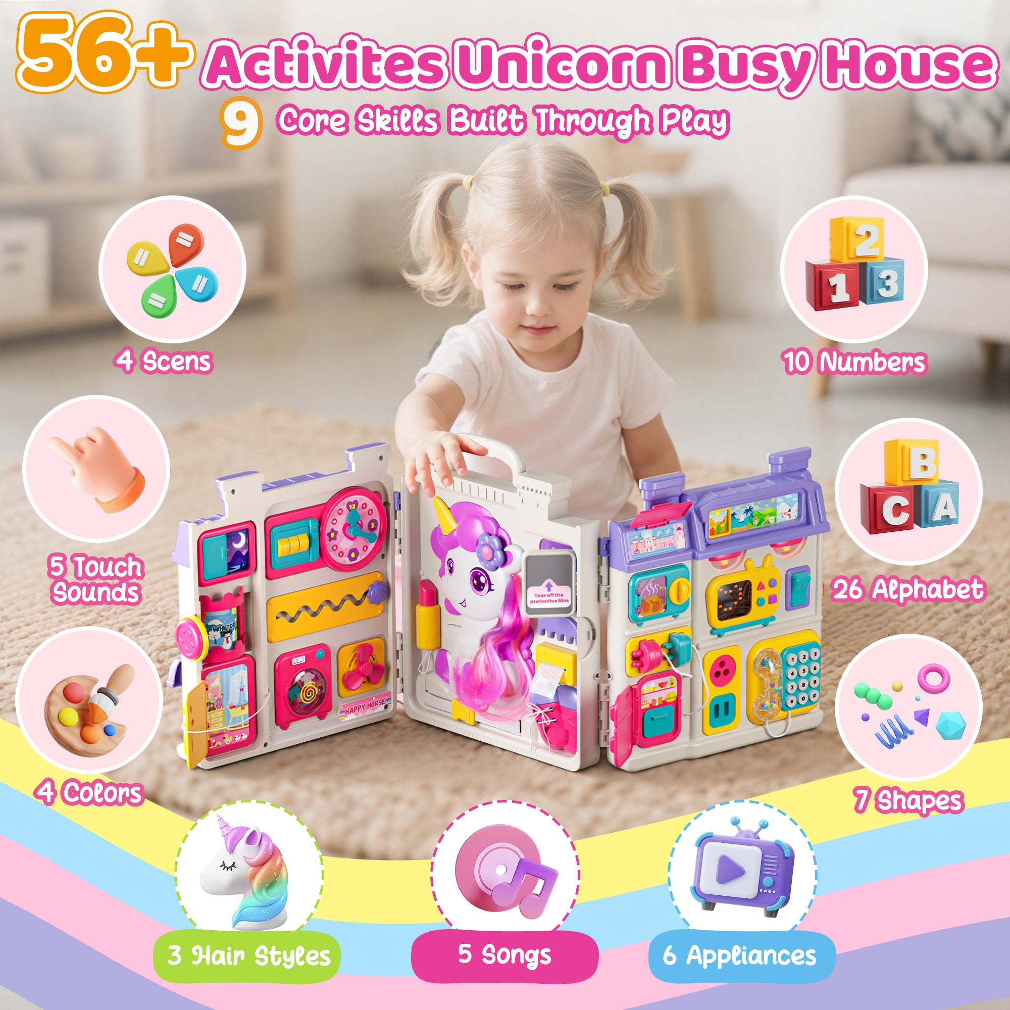 Nicella Busy Board Montessori Toy for 1 Year Old Girls - 56-in-1 Early Learning Toy for Toddlers, Perfect Birthday Gift for 1-3 Year Old Boys & Girls