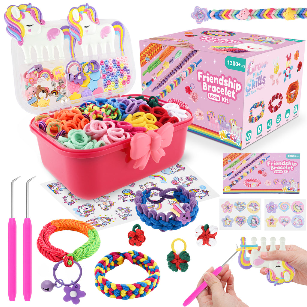 Nicella Bracelet Making Kit for Girls, 1200+Pcs Rubber Bands Bracelet Kit with 2 Unicorn Weaving Loom Tool, Art and Craft Kit Toy, Birthday Gift for Girls Kids 6–12 (Purple)