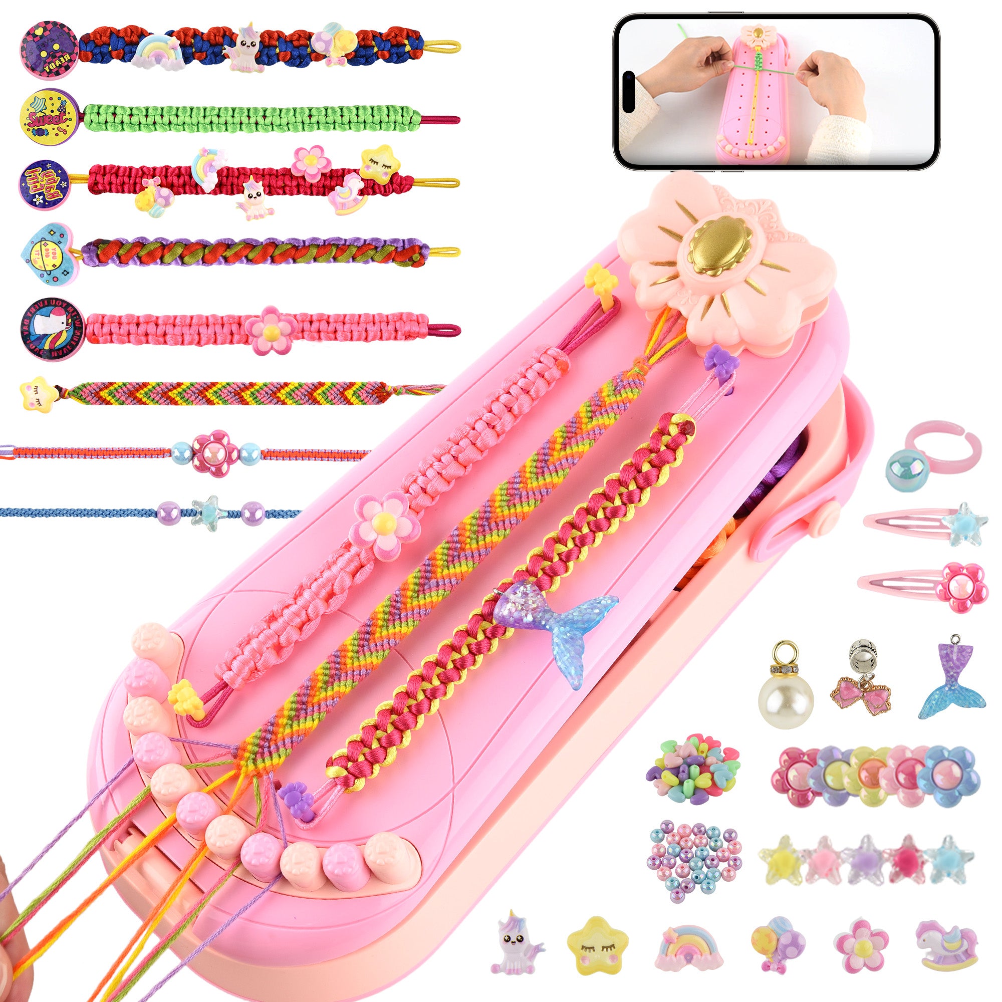 Nicella 2-in-1 Friendship Bracelet Making Kit for Girls Age 6-12, DIY Arts and Crafts Kit Toys for Kids, Christmas Birthday Gifts for Girl, Popular Bracelets Maker Toys Set