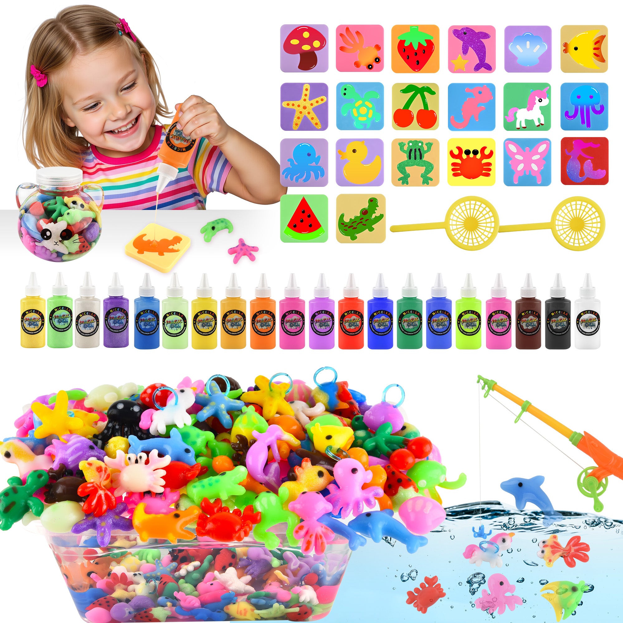 Nicella Magic Water Elf Toy Kit , Aqua Fairy Water Gel Kit for Kids, Squishy Maker Kits Water Pets, Birthday Gifts, Party Favors, Make Your Own Squishies Toys Craft for boys girls Kids Ages 3+