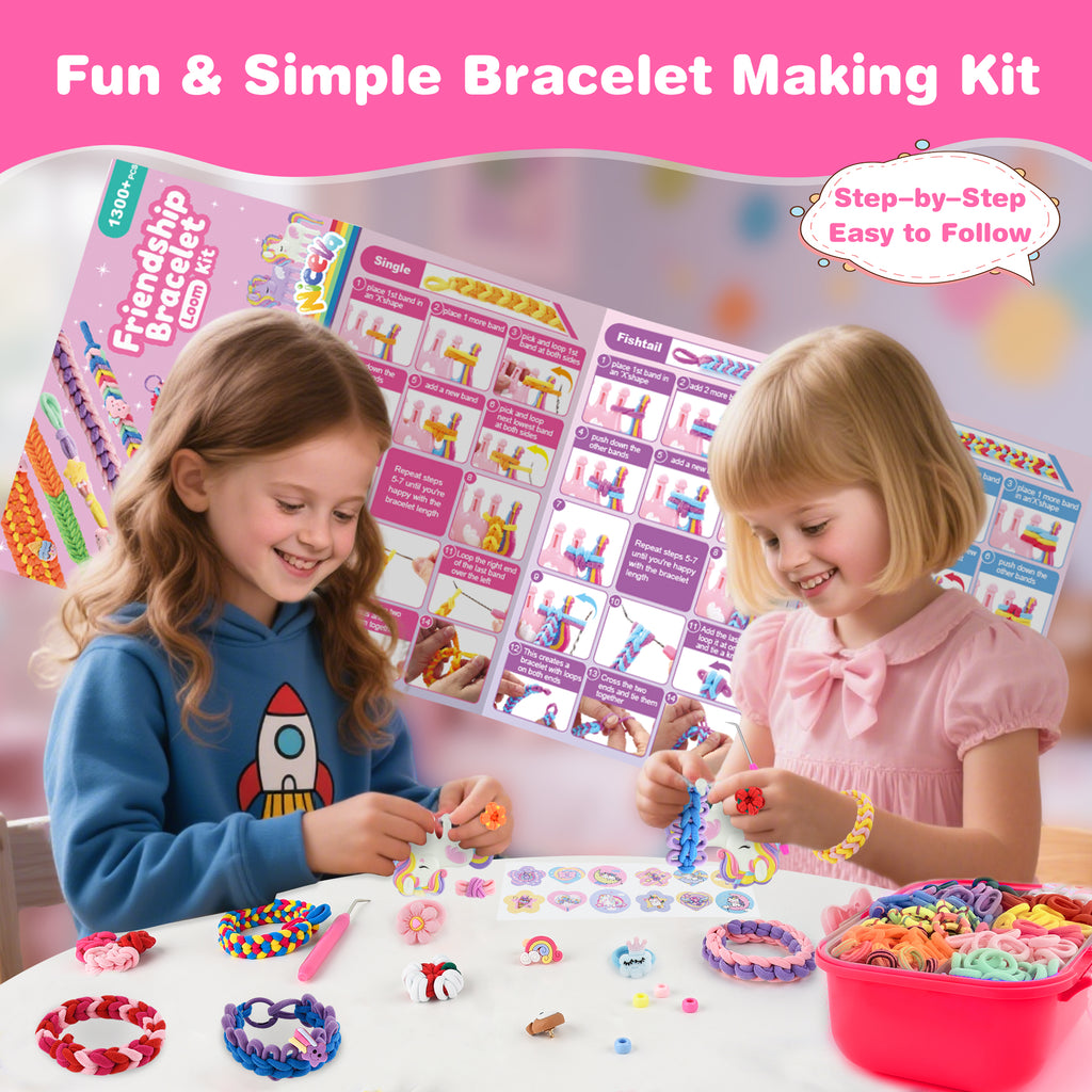Nicella Bracelet Making Kit for Girls, 1200+Pcs Rubber Bands Bracelet Kit with 2 Unicorn Weaving Loom Tool, Art and Craft Kit Toy, Birthday Gift for Girls Kids 6–12 (Purple)