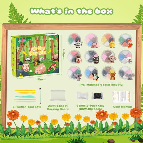 Nicella Air Dry Clay for Kids-12 Animal Modeling Clay, Molding Clay with Sculpting Tools & Tutorials, Ultra Light &Non-Toxic, DIY Art Crafts Gift for Girls Boys Ages 3+