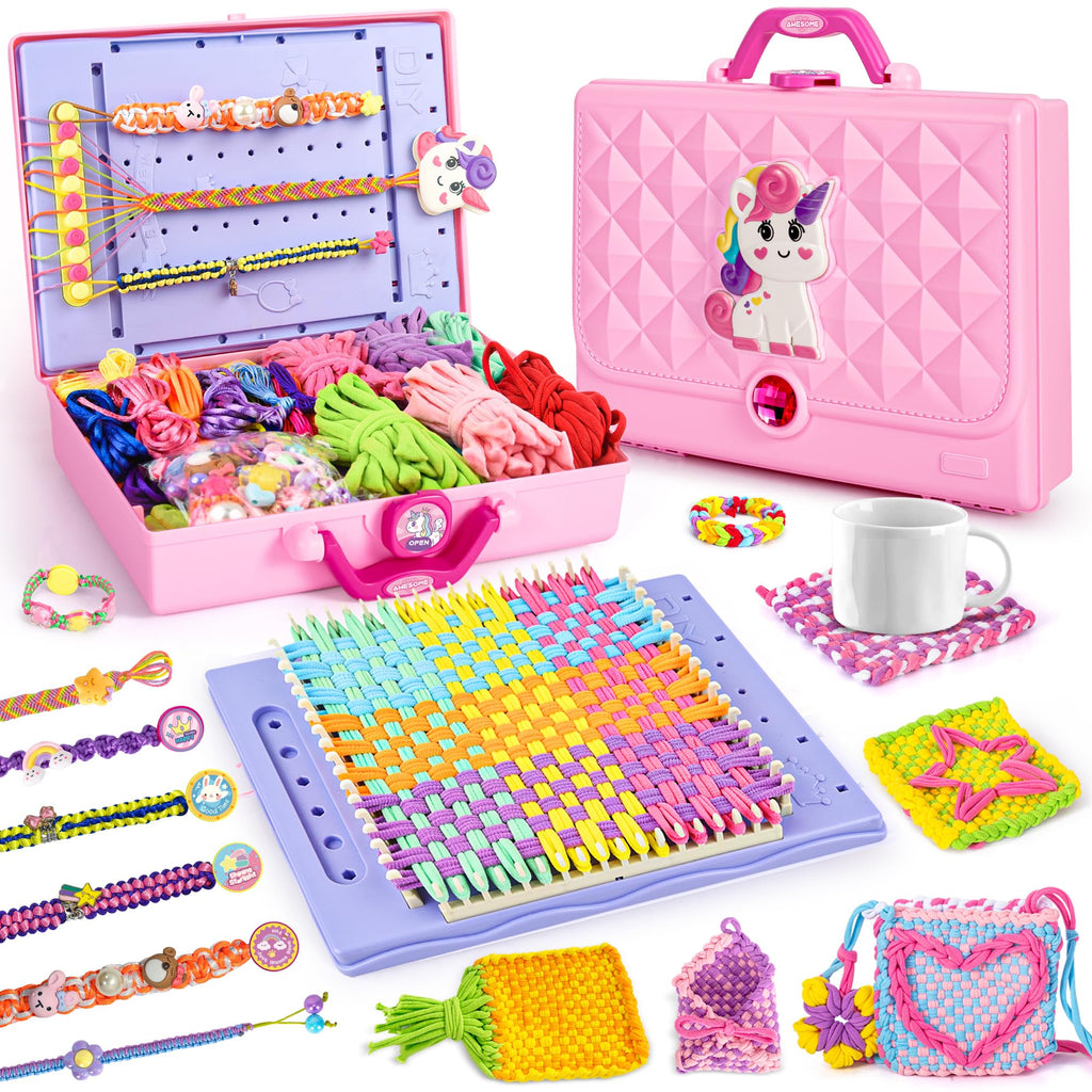 Unicorn 2-in-1 Friendship Bracelet Kit, Weaving Loom Toy for Kids, Crafts Kit for Girls age 6-12, Knitting Activity DIY Toys Birthday Gift for Girls Ages 6 to 12