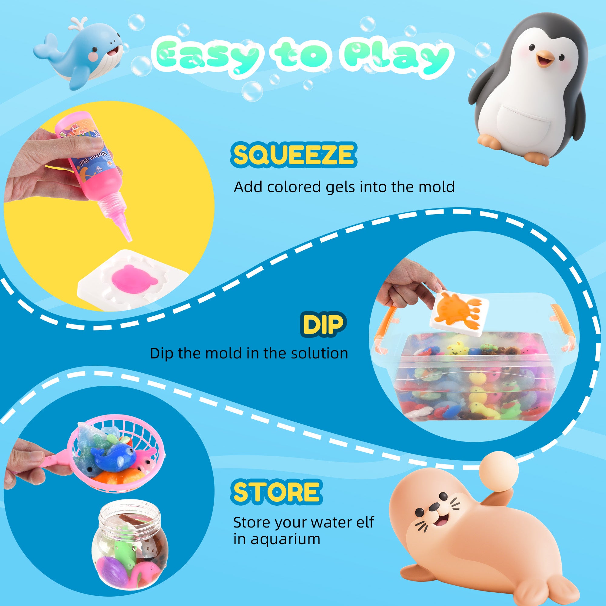 Nicella Magic Water Elf Toy Kit , Aqua Fairy Water Gel Kit for Kids, Squishy Maker Kits Water Pets, Birthday Gifts, Party Favors, Make Your Own Squishies Toys Craft for boys girls Kids Ages 3+