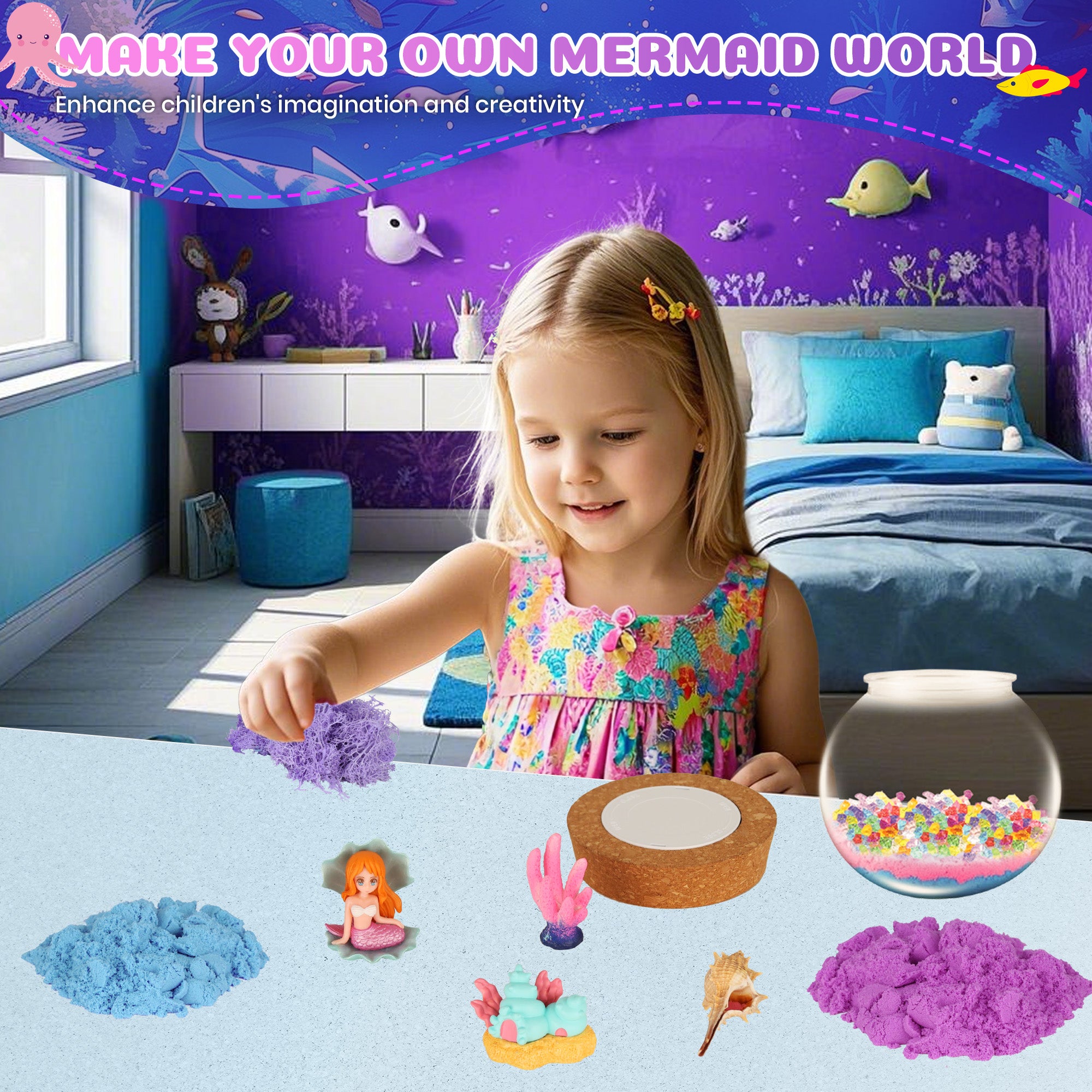 Nicella Mermaid Terrarium Crafts Kit for Kids, LED Night Light Birthday Gift for Girls Ages 4 5 6 7 8 9 10 Year Old, Mermaid Toys for Kids