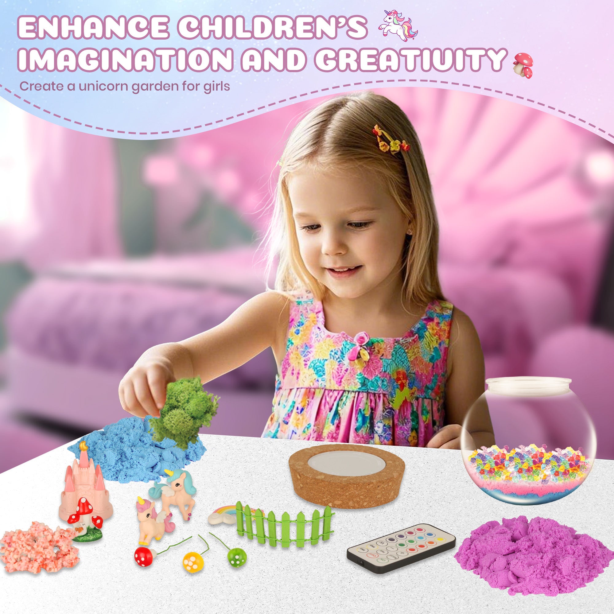 Nicella Unicorn Light Up Terrarium Kit for Kids, LED Night Light Birthday Gift for Girls Ages 4 5 6 7 8 9 10 Year Old, Unicorn Toys for Girls, DIY Arts and Crafts Kit for Kids