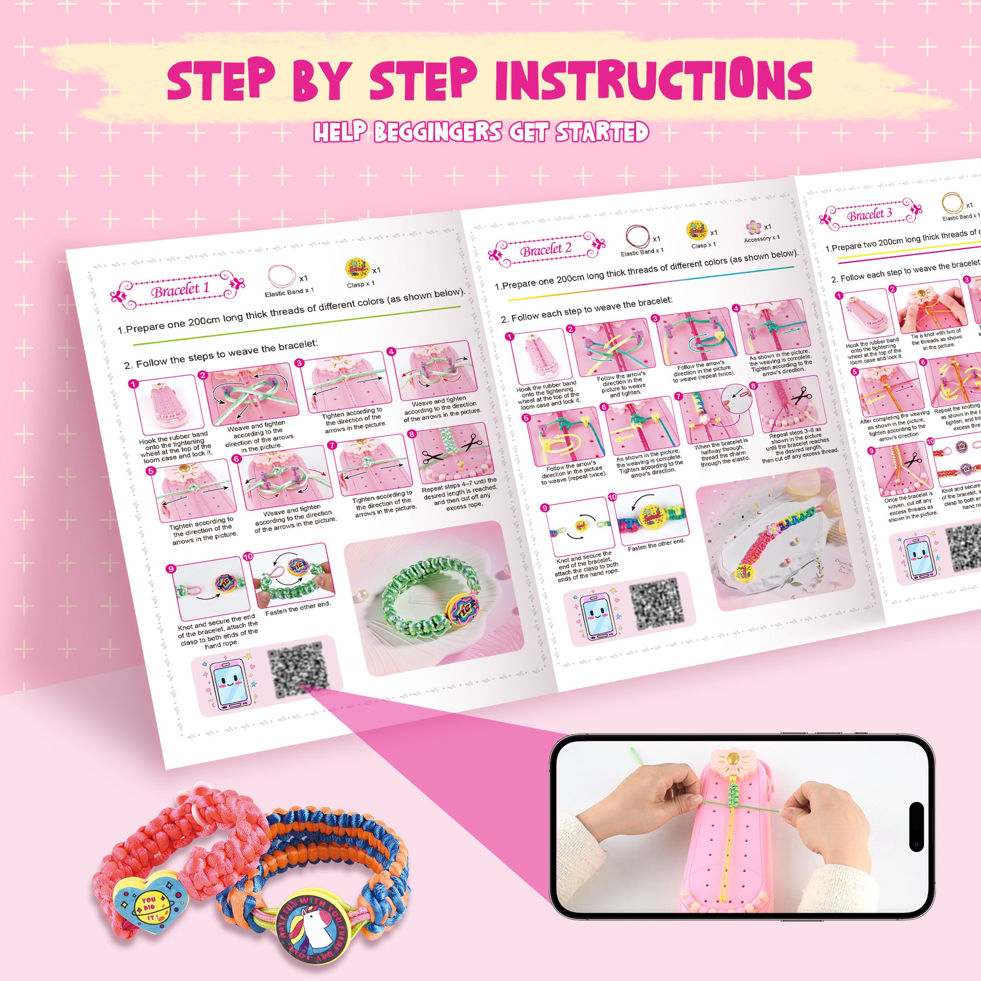 Nicella 2-in-1 Friendship Bracelet Making Kit for Girls Age 6-12, DIY Arts and Crafts Kit Toys for Kids, Christmas Birthday Gifts for Girl, Popular Bracelets Maker Toys Set