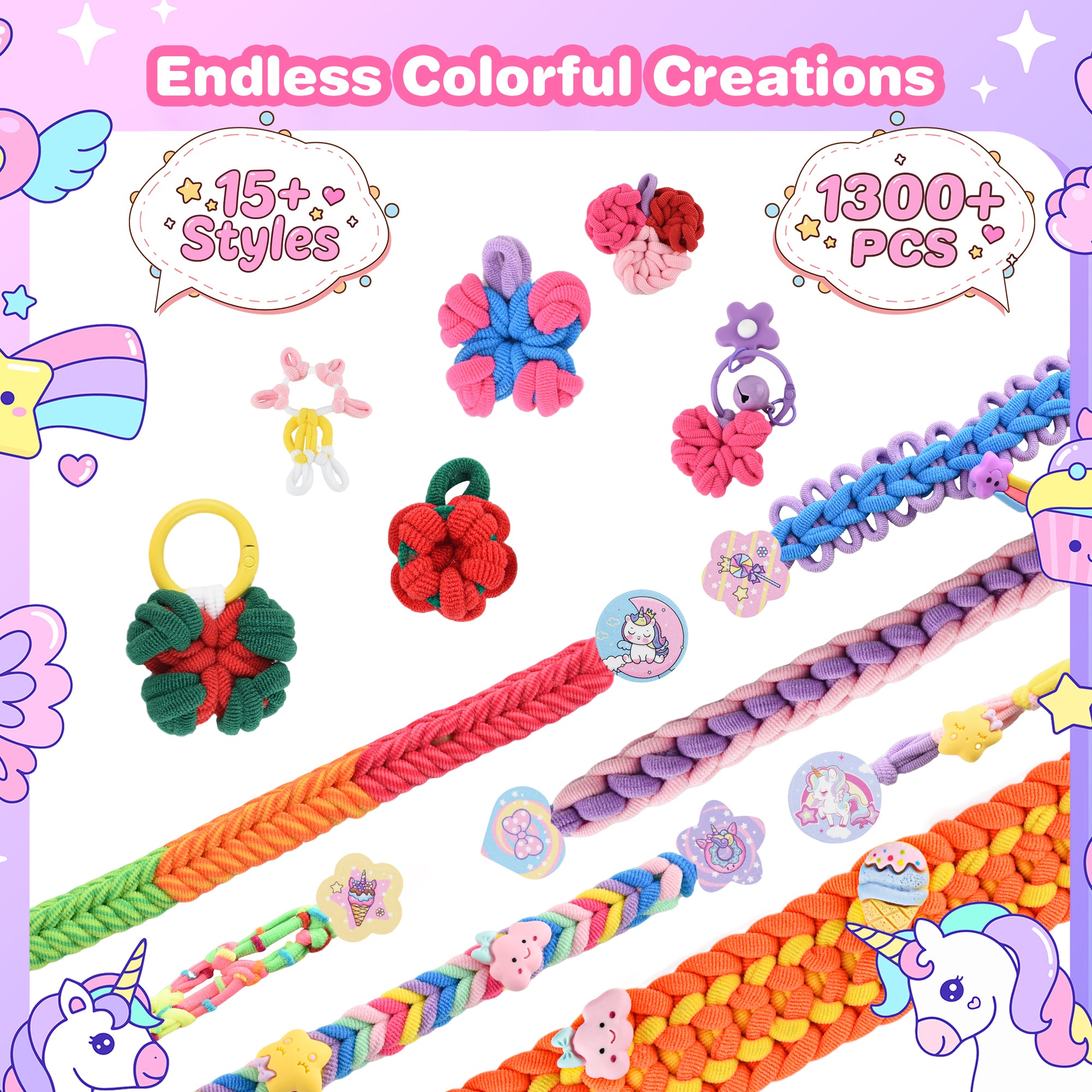 Nicella Bracelet Making Kit for Girls, 1200+Pcs Rubber Bands Bracelet Kit with 2 Unicorn Weaving Loom Tool, Art and Craft Kit Toy, Birthday Gift for Girls Kids 6–12(Pink)