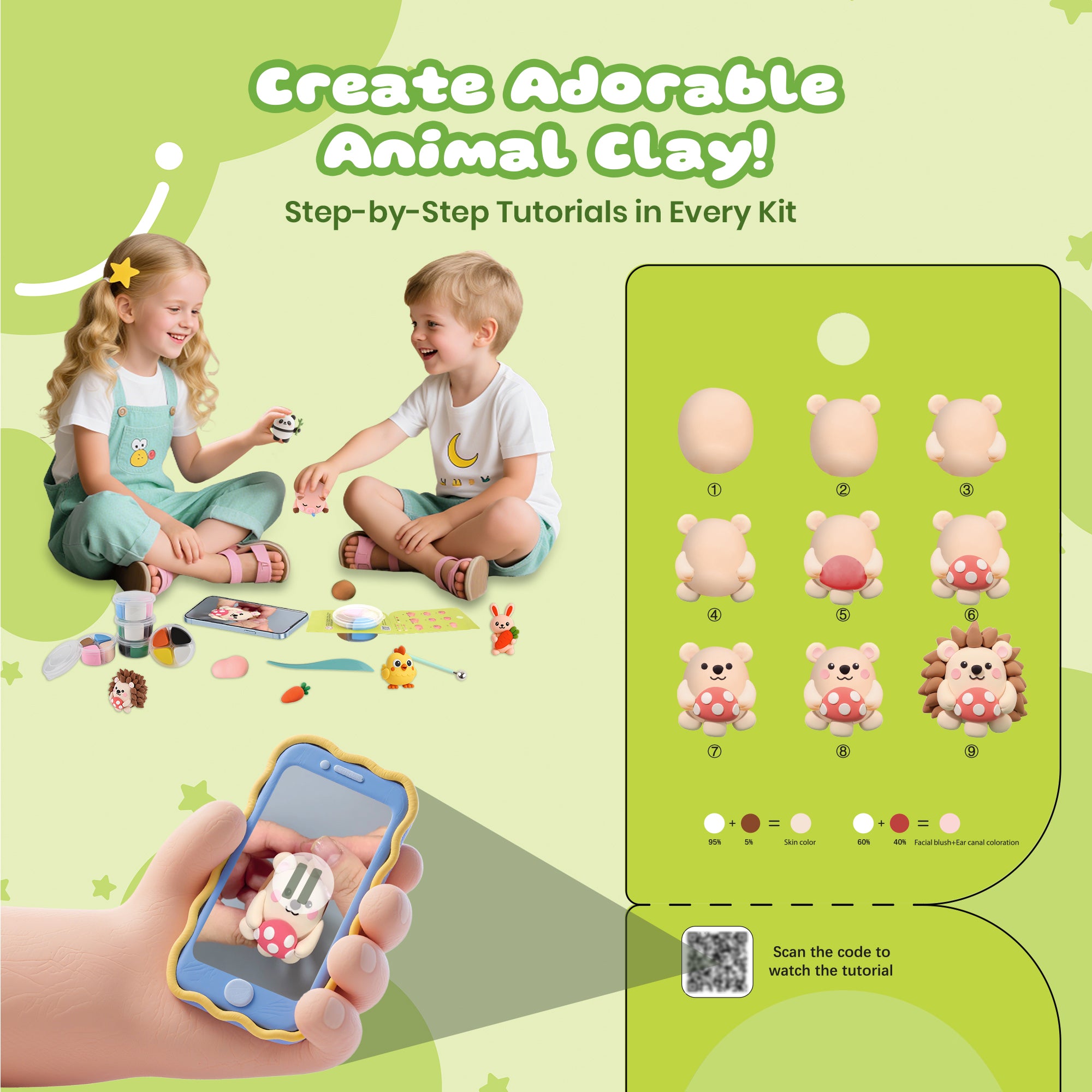 Nicella Air Dry Clay for Kids-12 Animal Modeling Clay, Molding Clay with Sculpting Tools & Tutorials, Ultra Light &Non-Toxic, DIY Art Crafts Gift for Girls Boys Ages 3+