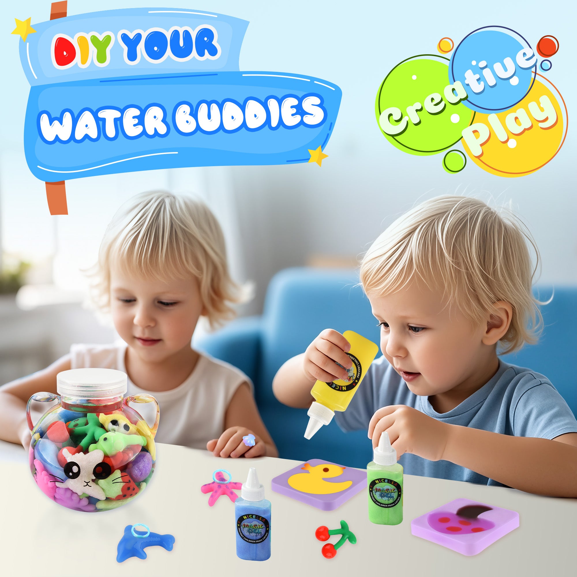 Nicella Magic Water Elf Toy Kit , Aqua Fairy Water Gel Kit for Kids, Squishy Maker Kits Water Pets, Birthday Gifts, Party Favors, Make Your Own Squishies Toys Craft for boys girls Kids Ages 3+