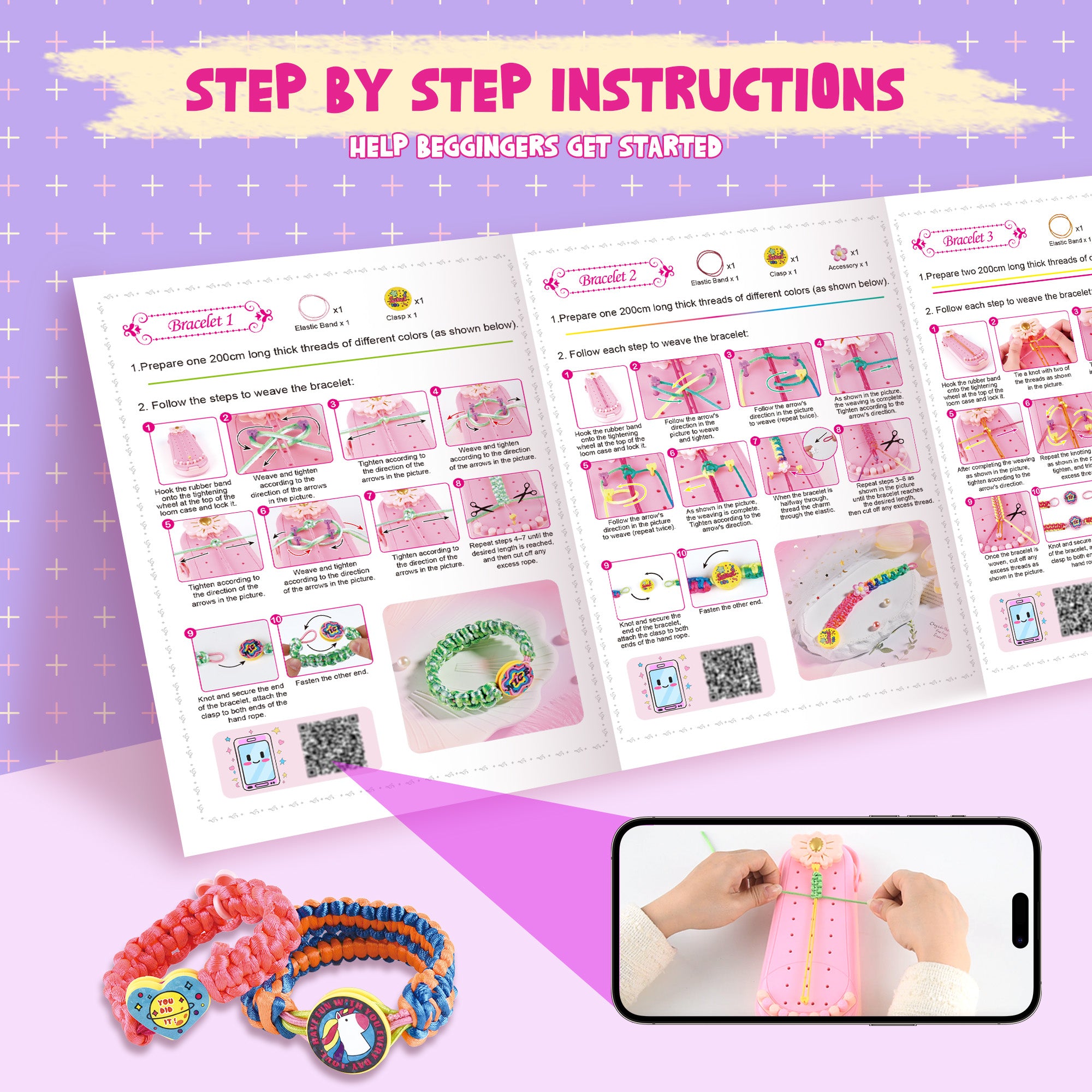 Nicella 2-in-1 Friendship Bracelet Making Kit for Girls Age 6-12, DIY Arts and Crafts Kit Toys for Kids, Christmas Birthday Gifts for Girl, Popular Bracelets Maker Toys Set