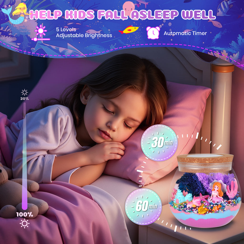 Nicella Mermaid Terrarium Crafts Kit for Kids, LED Night Light Birthday Gift for Girls Ages 4 5 6 7 8 9 10 Year Old, Mermaid Toys for Kids