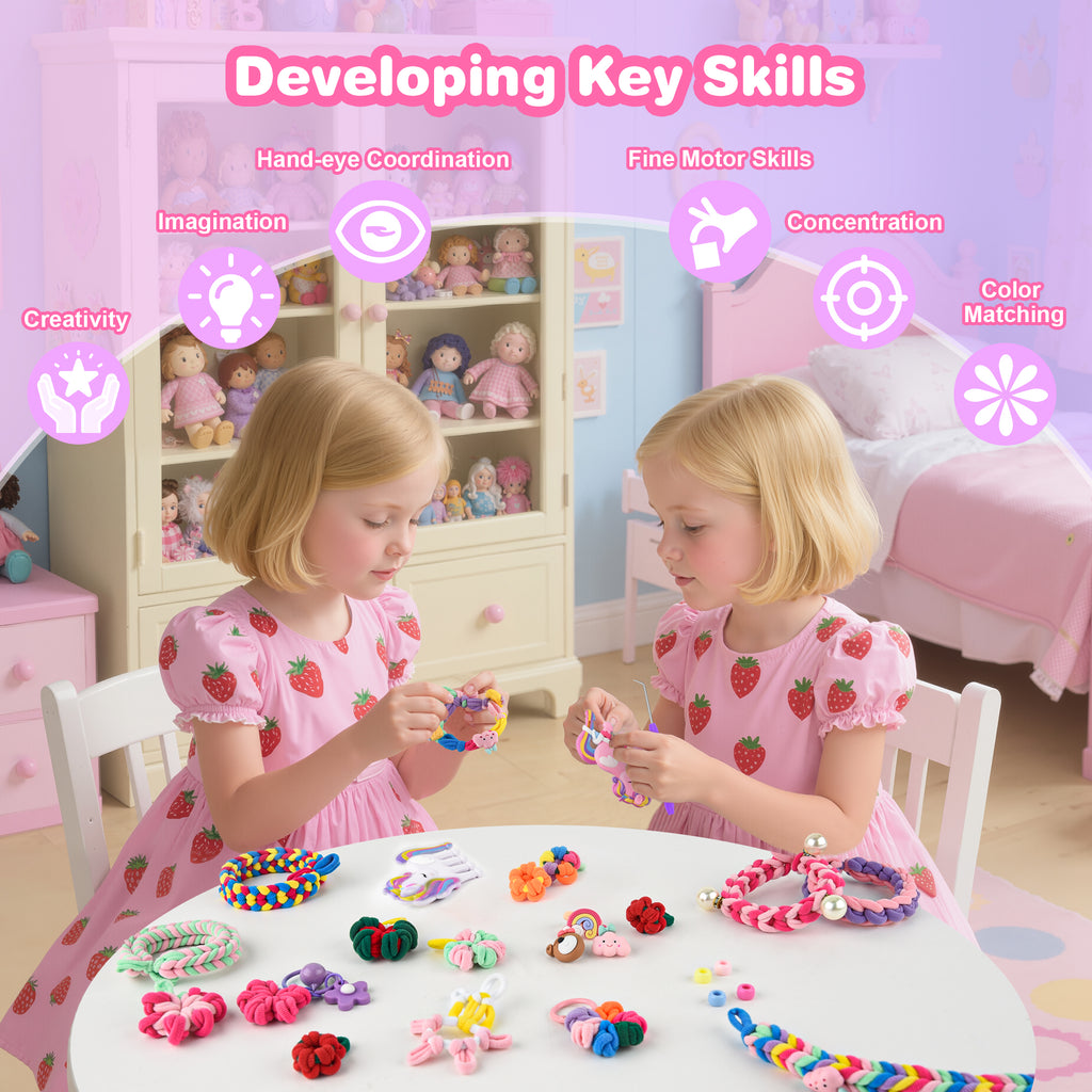 Nicella Bracelet Making Kit for Girls, 1200+Pcs Rubber Bands Bracelet Kit with 2 Unicorn Weaving Loom Tool, Art and Craft Kit Toy, Birthday Gift for Girls Kids 6–12(Pink)