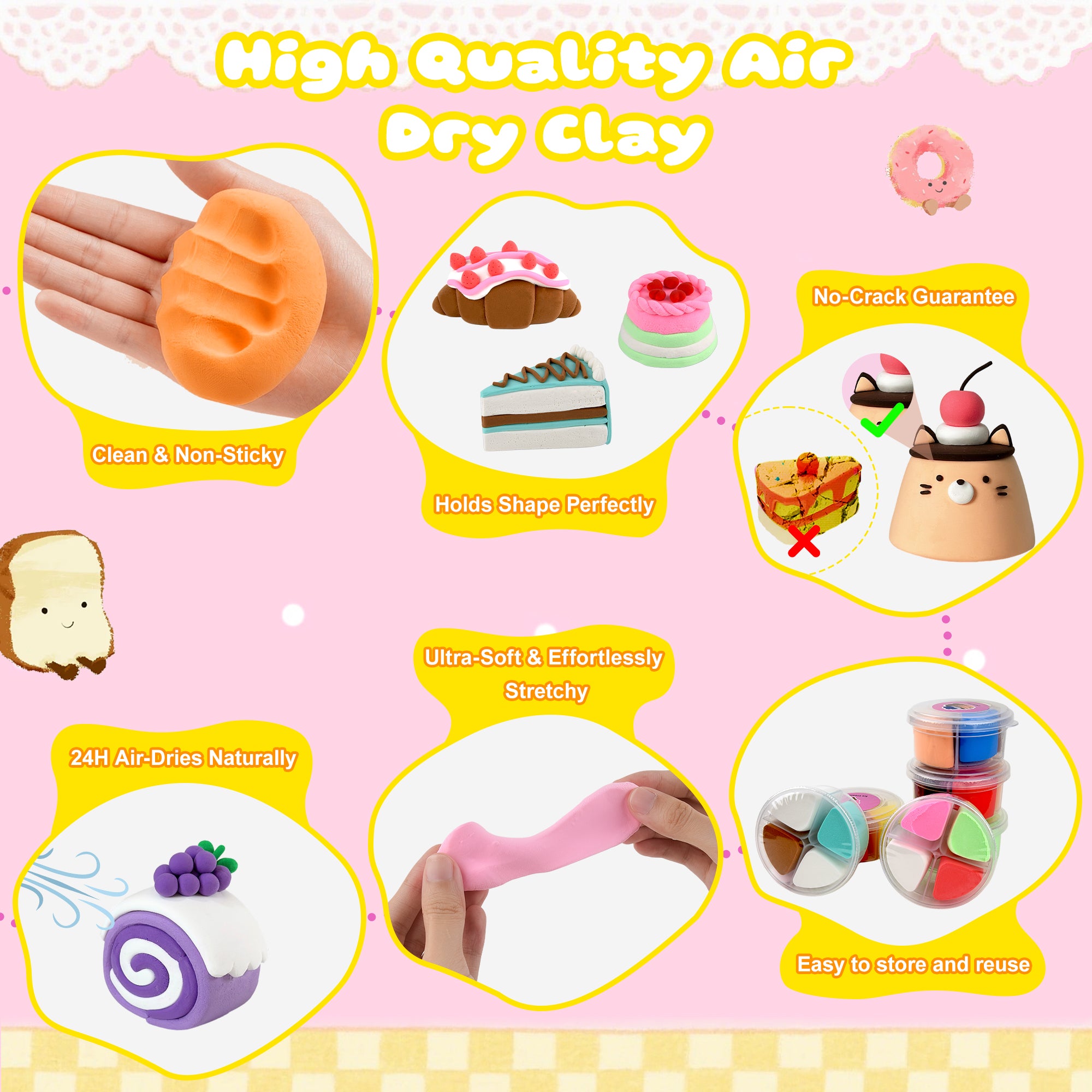 Nicella Air Dry Clay for Kids-12 Cake Modeling Clay , Molding Clay with Sculpting Tools & Tutorials, Ultra Light & Safe, DIY Arts and Crafts Gift for Girls Boys Ages 3+