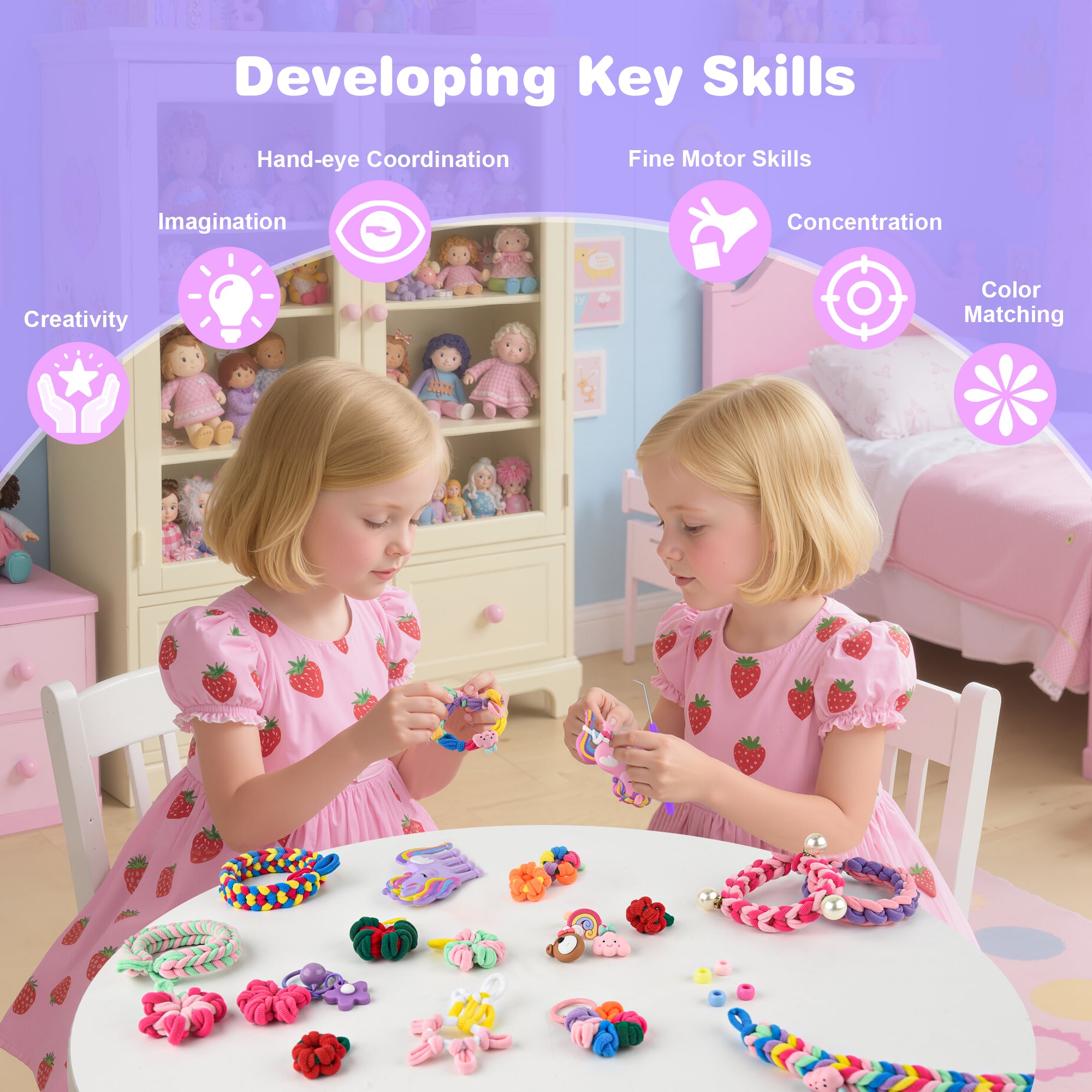 Nicella Bracelet Making Kit for Girls, 1200+Pcs Rubber Bands Bracelet Kit with 2 Unicorn Weaving Loom Tool, Art and Craft Kit Toy, Birthday Gift for Girls Kids 6–12 (Purple)
