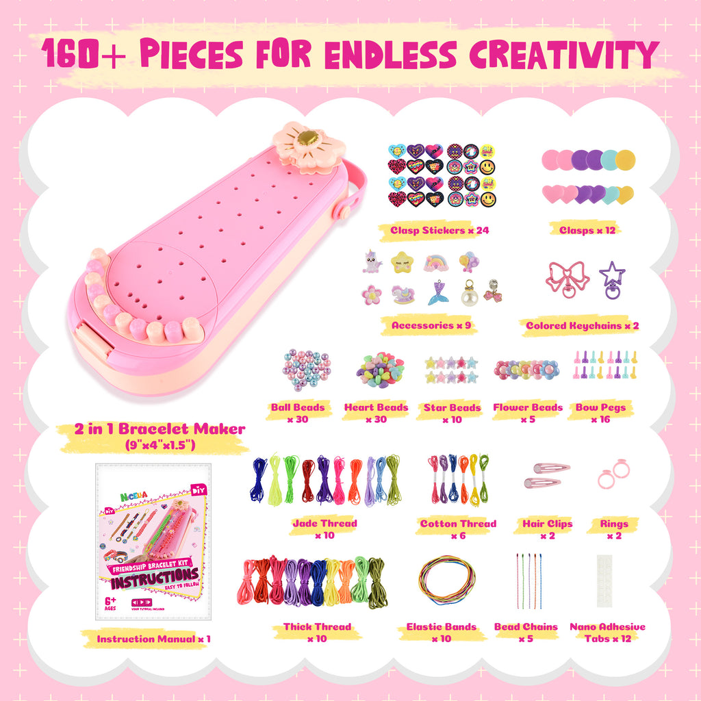 Nicella 2-in-1 Friendship Bracelet Making Kit for Girls Age 6-12, DIY Arts and Crafts Kit Toys for Kids, Christmas Birthday Gifts for Girl, Popular Bracelets Maker Toys Set