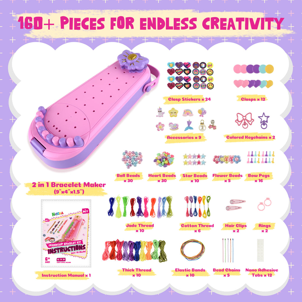 Nicella 2-in-1 Friendship Bracelet Making Kit for Girls Age 6-12, DIY Arts and Crafts Kit Toys for Kids, Christmas Birthday Gifts for Girl, Popular Bracelets Maker Toys Set