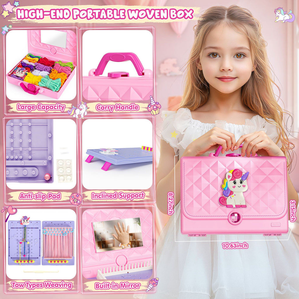 Unicorn 2-in-1 Friendship Bracelet Kit, Weaving Loom Toy for Kids, Crafts Kit for Girls age 6-12, Knitting Activity DIY Toys Birthday Gift for Girls Ages 6 to 12