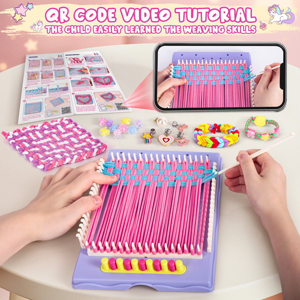 Unicorn 2-in-1 Friendship Bracelet Kit, Weaving Loom Toy for Kids, Crafts Kit for Girls age 6-12, Knitting Activity DIY Toys Birthday Gift for Girls Ages 6 to 12