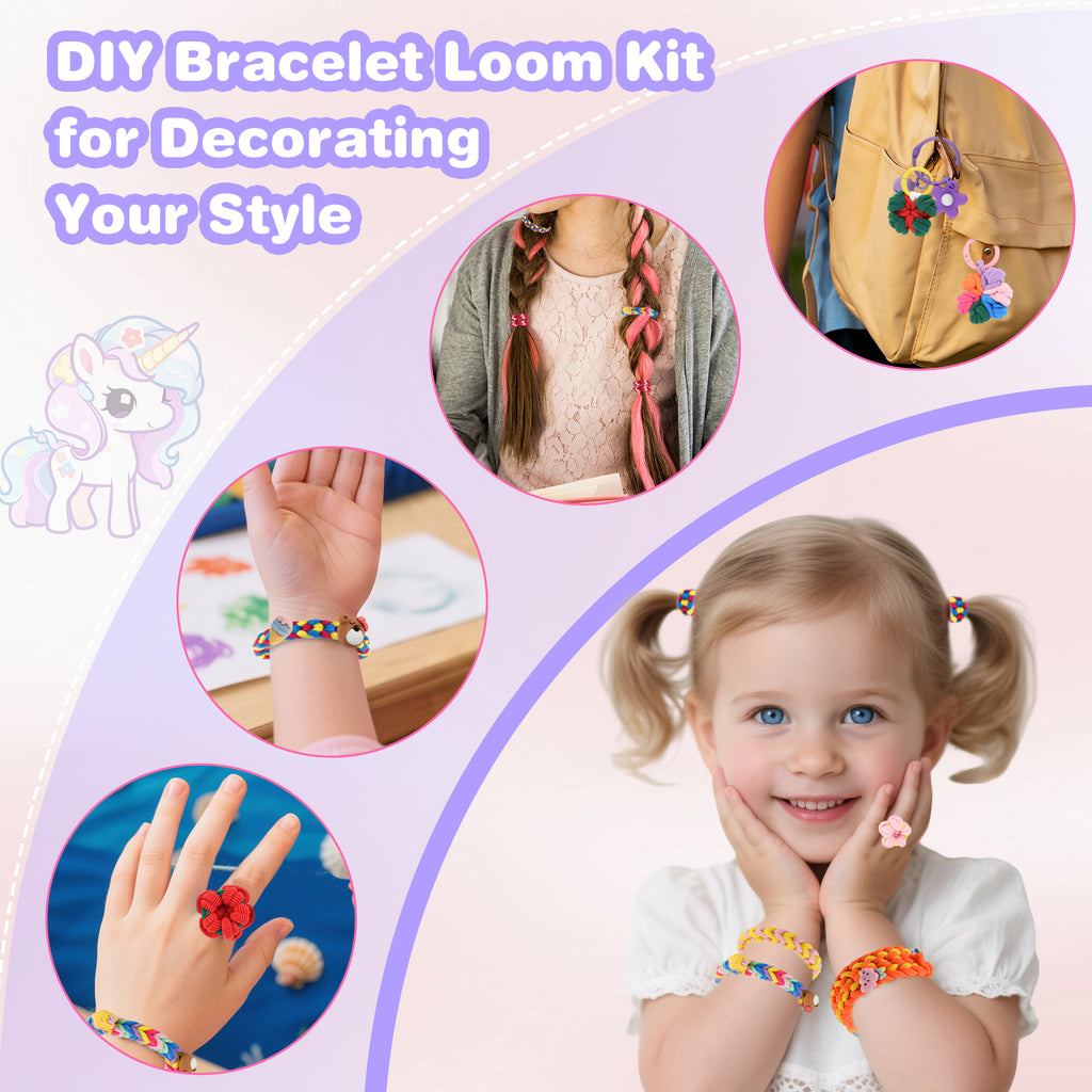 Nicella Bracelet Making Kit for Girls, 1200+Pcs Rubber Bands Bracelet Kit with 2 Unicorn Weaving Loom Tool, Art and Craft Kit Toy, Birthday Gift for Girls Kids 6–12 (Purple)