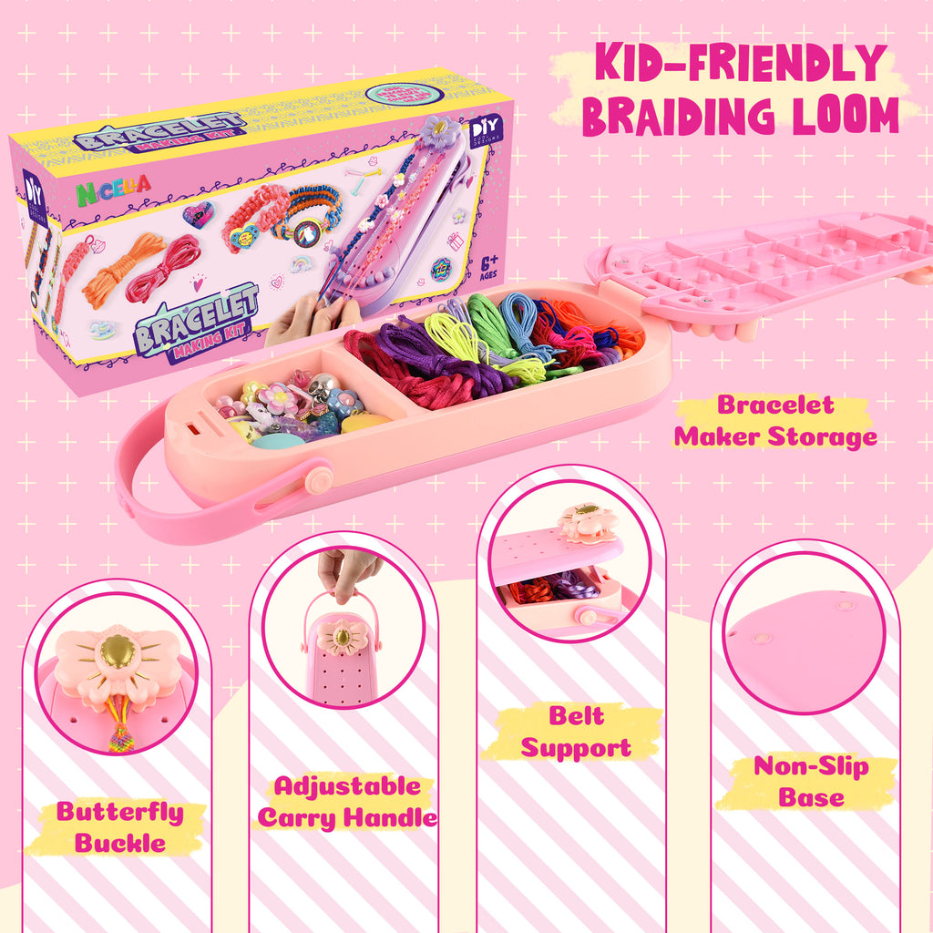 Nicella 2-in-1 Friendship Bracelet Making Kit for Girls Age 6-12, DIY Arts and Crafts Kit Toys for Kids, Christmas Birthday Gifts for Girl, Popular Bracelets Maker Toys Set