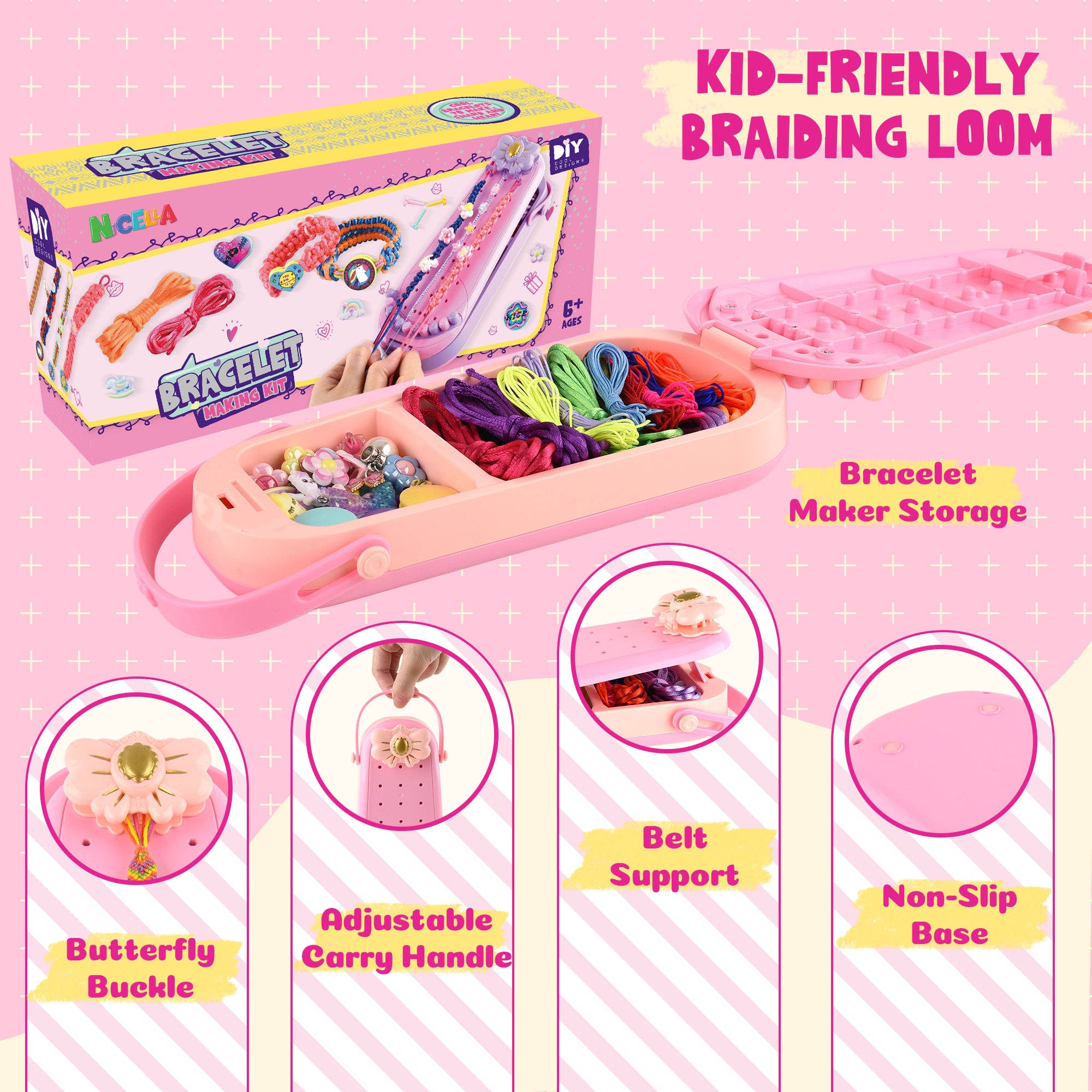 Nicella 2-in-1 Friendship Bracelet Making Kit for Girls Age 6-12, DIY Arts and Crafts Kit Toys for Kids, Christmas Birthday Gifts for Girl, Popular Bracelets Maker Toys Set