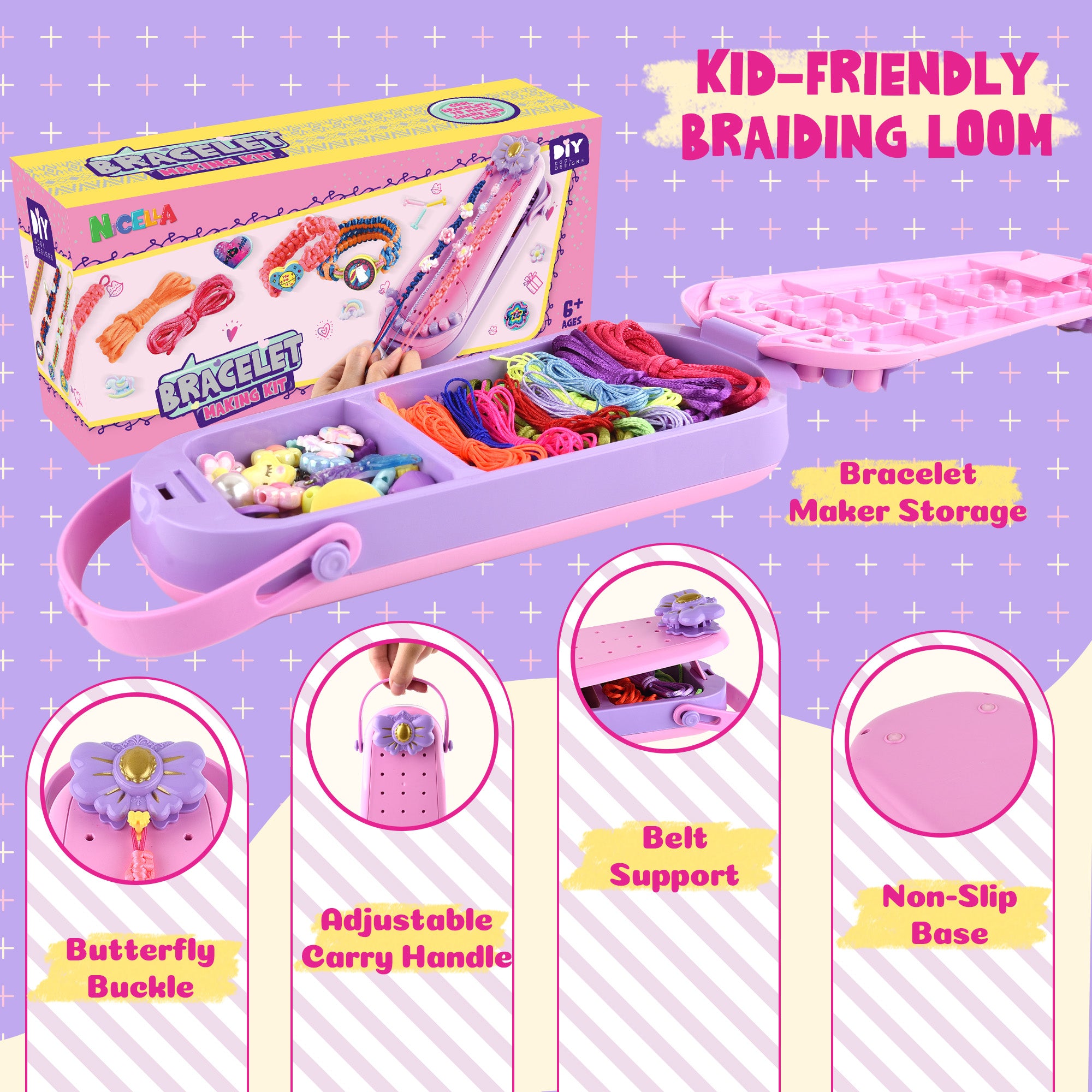Nicella 2-in-1 Friendship Bracelet Making Kit for Girls Age 6-12, DIY Arts and Crafts Kit Toys for Kids, Christmas Birthday Gifts for Girl, Popular Bracelets Maker Toys Set
