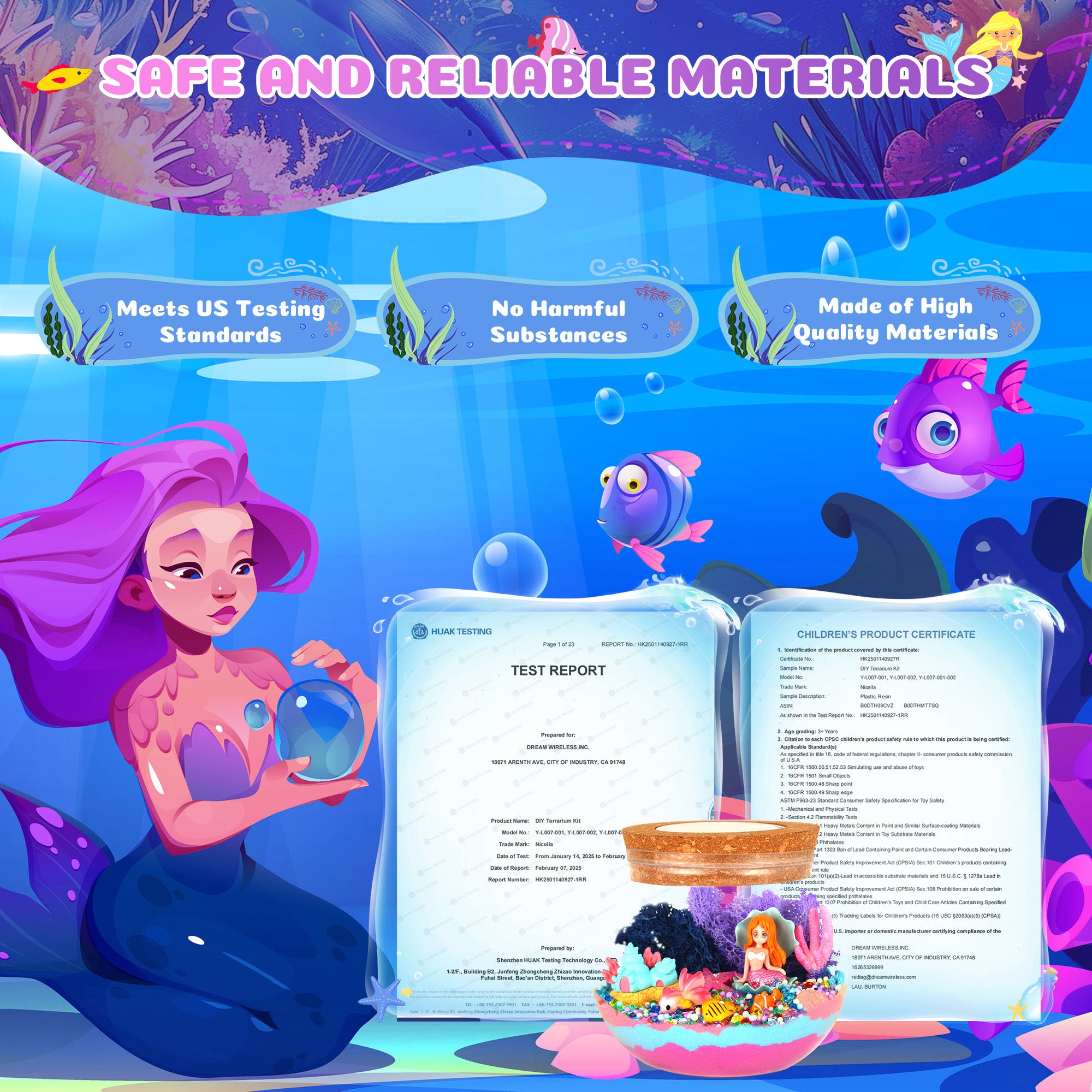 Nicella Mermaid Terrarium Crafts Kit for Kids, LED Night Light Birthday Gift for Girls Ages 4 5 6 7 8 9 10 Year Old, Mermaid Toys for Kids