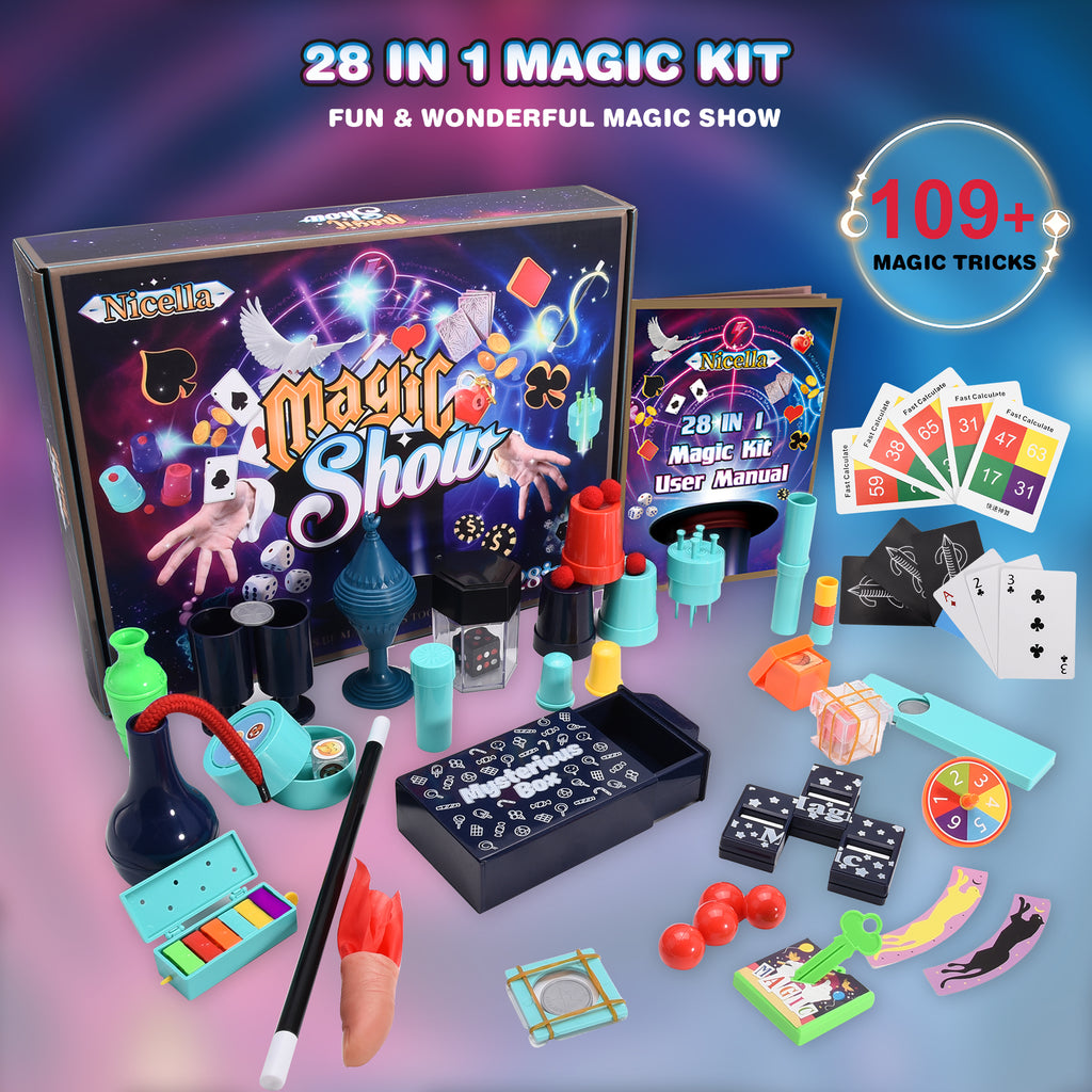 Nicella Magic Kit for Kids, 109+ Magic Tricks with Manual and Video Tutorials, STEM Toy Magic Toy for Boys Girls,Birthday Gift for Kids Age 6-12 Years Old