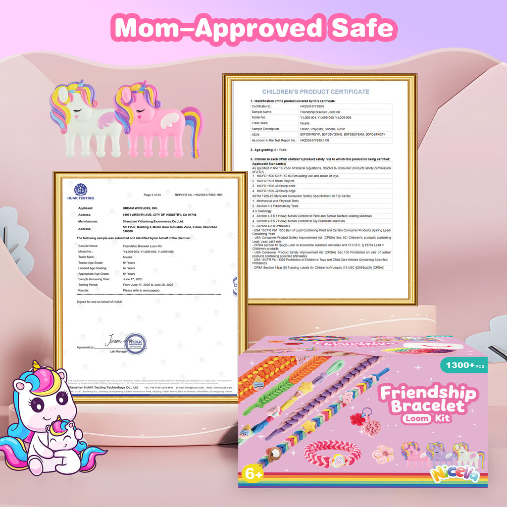Nicella Bracelet Making Kit for Girls, 1200+Pcs Rubber Bands Bracelet Kit with 2 Unicorn Weaving Loom Tool, Art and Craft Kit Toy, Birthday Gift for Girls Kids 6–12(Pink)