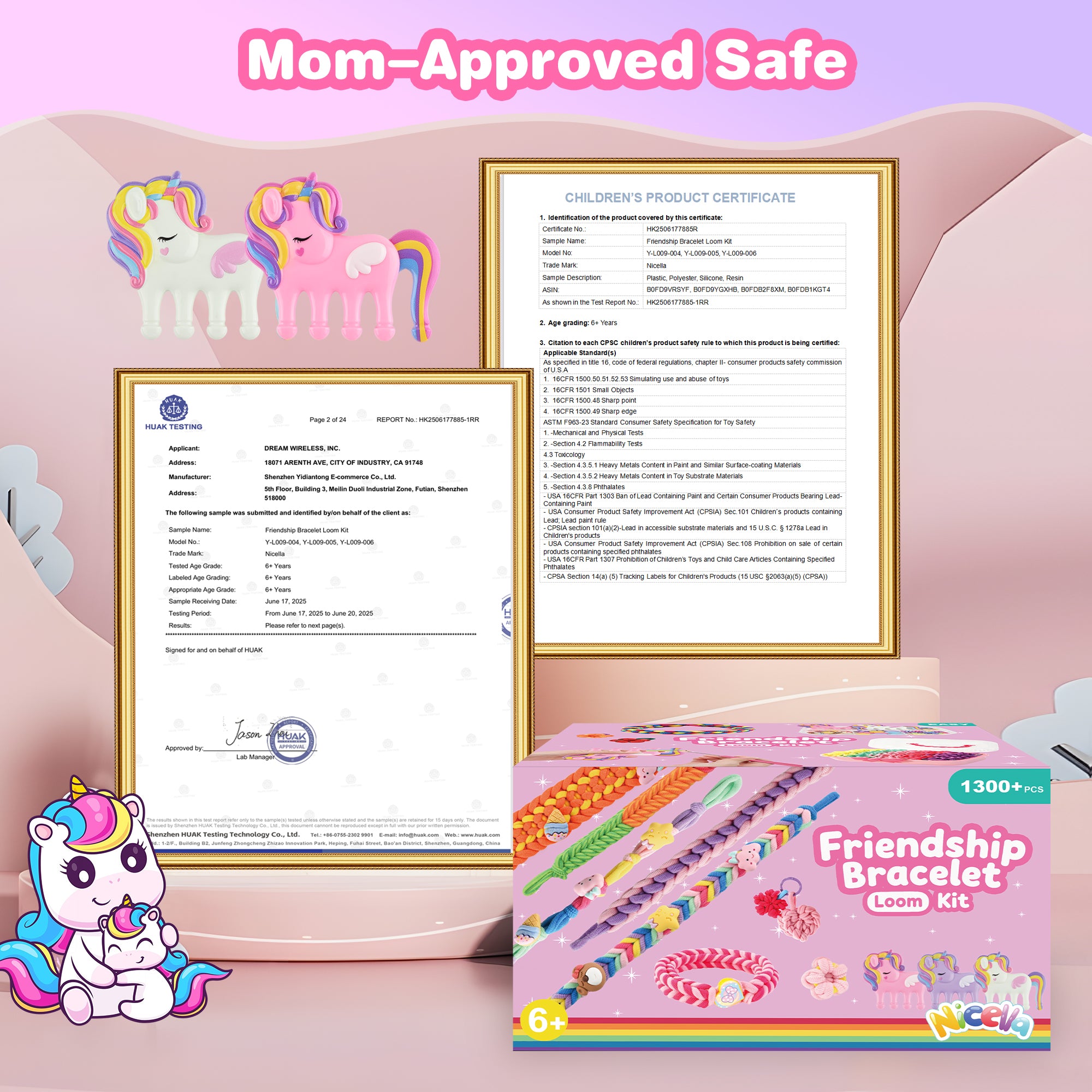Nicella Bracelet Making Kit for Girls, 1200+Pcs Rubber Bands Bracelet Kit with 2 Unicorn Weaving Loom Tool, Art and Craft Kit Toy, Birthday Gift for Girls Kids 6–12(Pink)