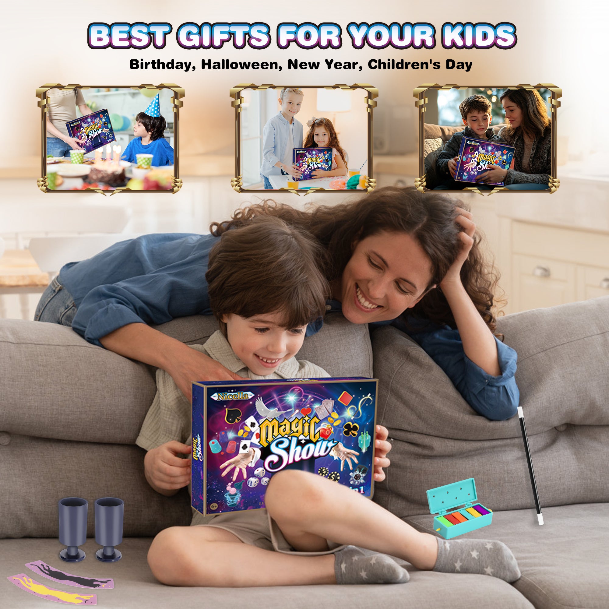 Nicella Magic Kit for Kids, 109+ Magic Tricks with Manual and Video Tutorials, STEM Toy Magic Toy for Boys Girls,Birthday Gift for Kids Age 6-12 Years Old